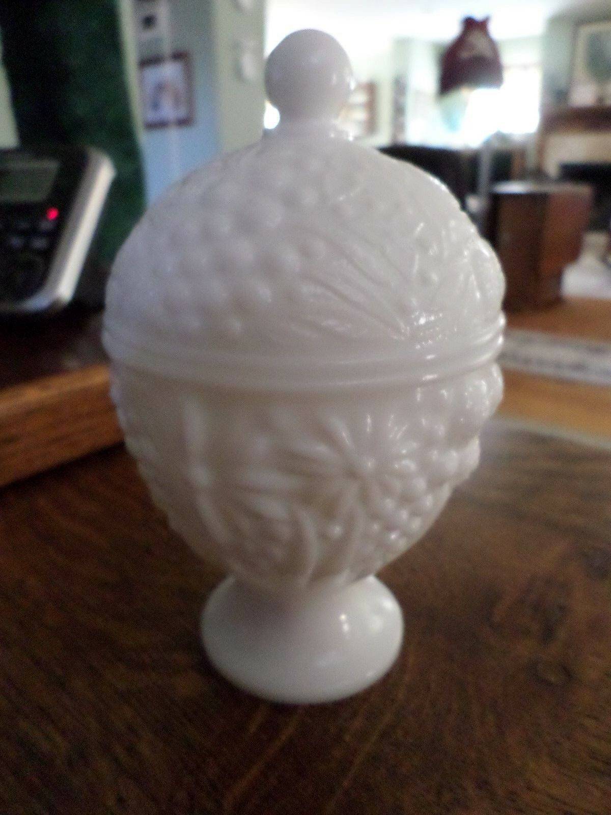 Milk Glass Covered Candle Container With Lid  Sweet 5 1/2 Inches Tall