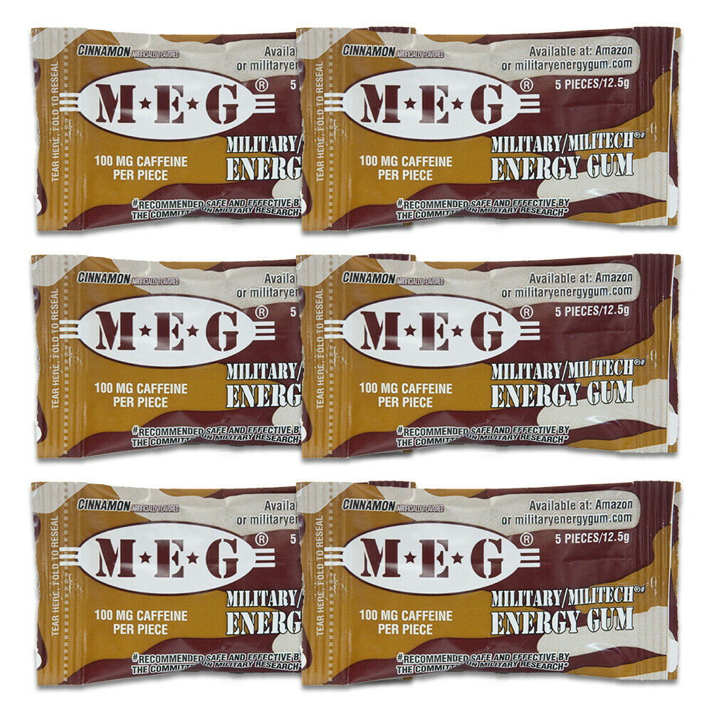 MEG - Military Energy Gum | 100mg caffeine pc | Cinnamon 6 Pack (30 Count)