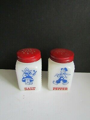 Vtg Mckee Dutch Children Salt & Pepper Shakers Milk Glass