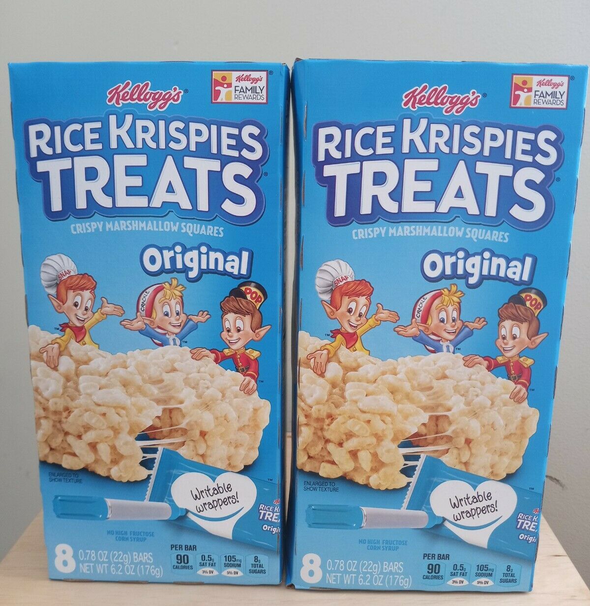 2 Packs Kellogg's Rice Krispies Treats Original Snack Bars 8 Count