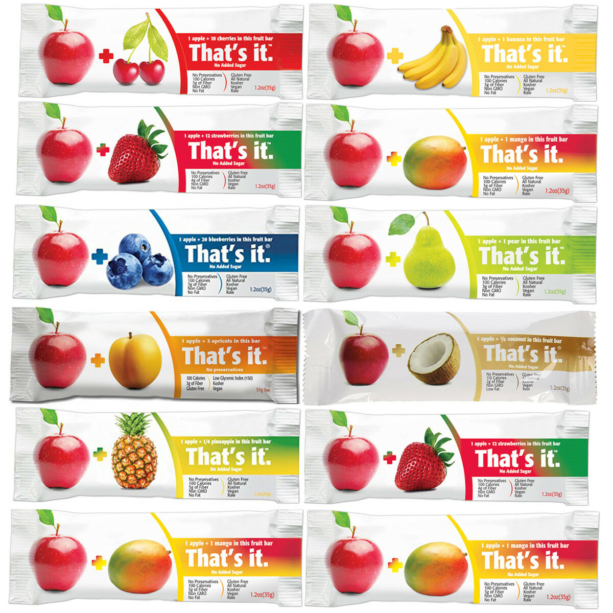 12 That's It Fruit Bar, Many Flavor Apple Apricot Strawberry BlueBerry Cherry et