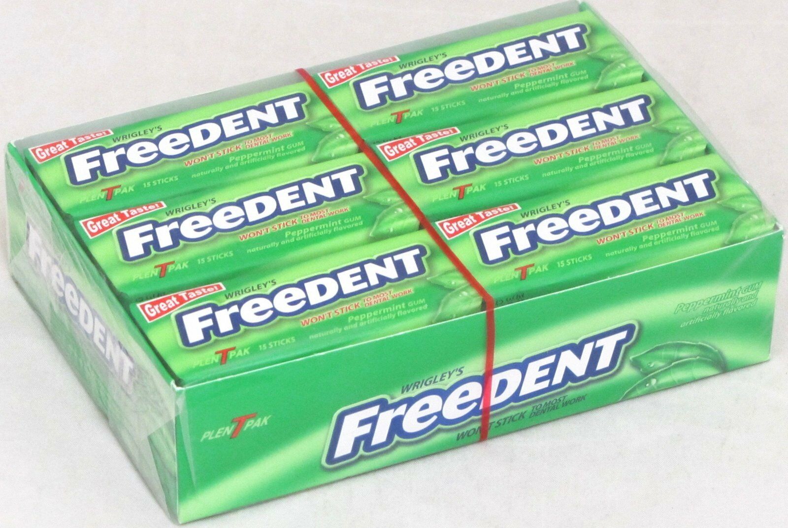 Wrigley's Freedent Peppermint Bubble Gum Candy 15 Stick Packs Case of 12 Packs