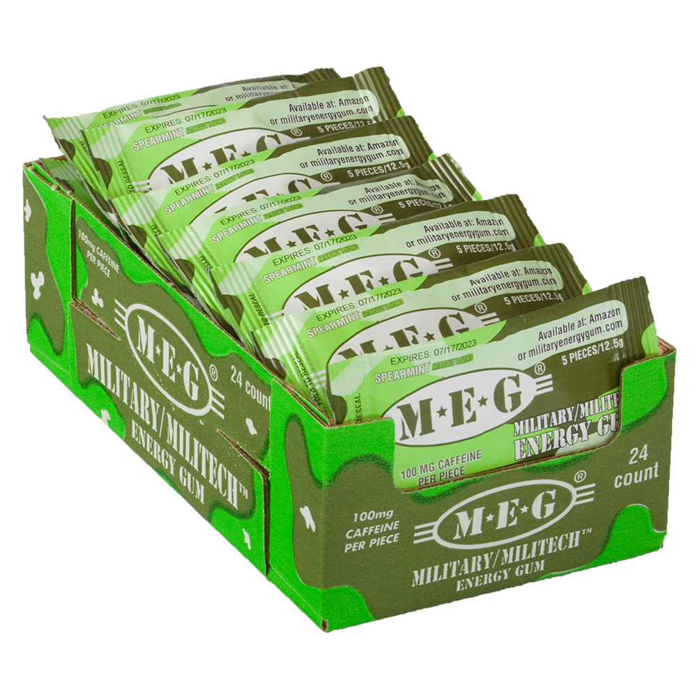 MEG - Military Energy Gum | 100mg caffeine pc | Spearmint 24 Pack (120 Count)