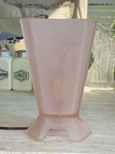 Mckee Art Deco Satin Frosted Pink Glass Nude Woman Lamp