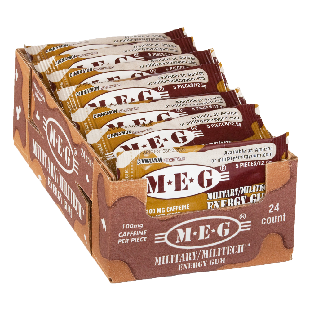 MEG - Military Energy Gum | 100mg caffeine pc | Cinnamon 24 Pack (120 Count)