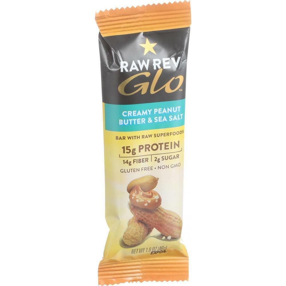 Raw Revolution-Glo Creamy Peanut Butter Sea Salt Bar, Pack of 12 ( 1.6 oz bars )