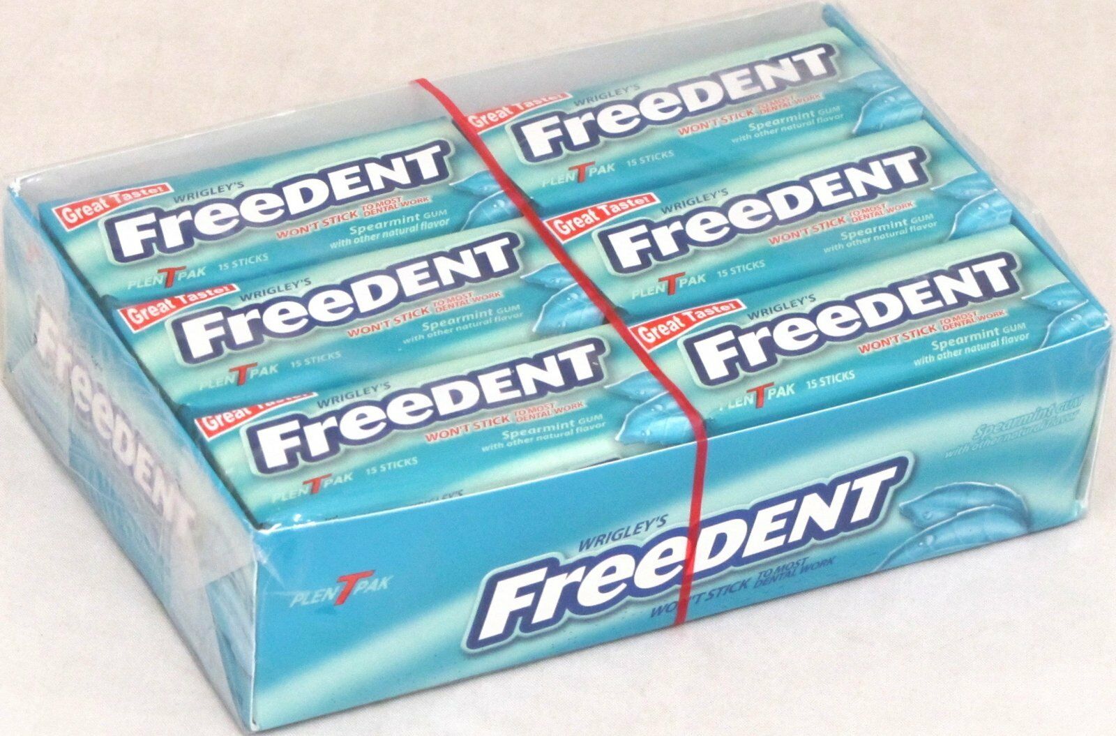 Wrigley's Freedent Spearmint Bubble Gum Candy (15 Stick Packs) Case of 12 Packs